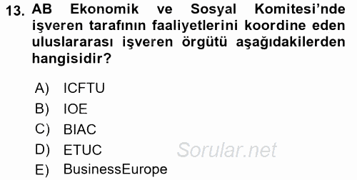 Endüstri İlişkileri 2017 - 2018 Ara Sınavı 13.Soru