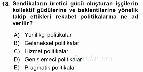 Endüstri İlişkileri 2017 - 2018 Ara Sınavı 18.Soru