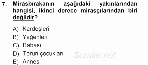 Medeni Hukuk 1 2012 - 2013 Dönem Sonu Sınavı 7.Soru