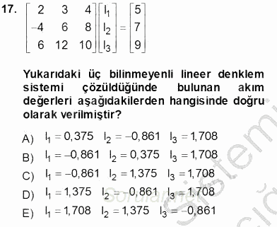 Güç Sistemleri Analizi 2013 - 2014 Tek Ders Sınavı 17.Soru
