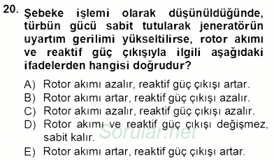 Güç Sistemleri Analizi 2013 - 2014 Tek Ders Sınavı 20.Soru