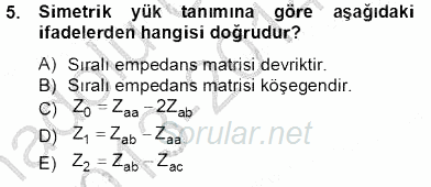 Güç Sistemleri Analizi 2013 - 2014 Tek Ders Sınavı 5.Soru