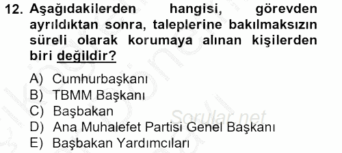 Özel Güvenlik Hizmetlerinde Güvenlik Önlemleri 2012 - 2013 Dönem Sonu Sınavı 12.Soru