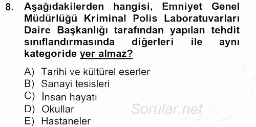 Özel Güvenlik Hizmetlerinde Güvenlik Önlemleri 2012 - 2013 Dönem Sonu Sınavı 8.Soru