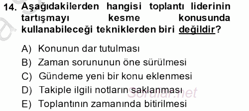 Toplantı Ve Sunu Teknikleri 2014 - 2015 Ara Sınavı 14.Soru