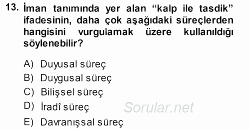 Din Psikolojisi 2013 - 2014 Tek Ders Sınavı 13.Soru