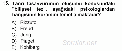 Din Psikolojisi 2013 - 2014 Tek Ders Sınavı 15.Soru