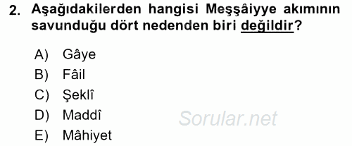 İslam Düşünce Tarihi 2017 - 2018 Dönem Sonu Sınavı 2.Soru