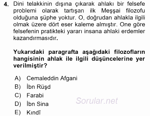 İslam Düşünce Tarihi 2017 - 2018 Dönem Sonu Sınavı 4.Soru