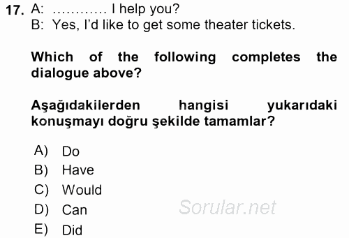 Ingilizce 2 2015 - 2016 Ara Sınavı 17.Soru