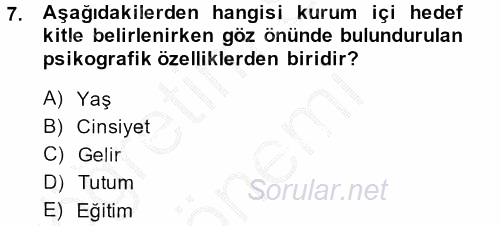 Halkla İlişkiler Uygulamaları ve Örnek Olaylar 2013 - 2014 Dönem Sonu Sınavı 7.Soru