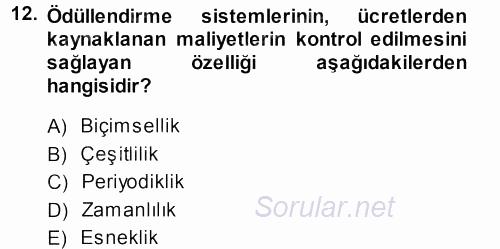 Ücret ve Ödül Yönetimi 2013 - 2014 Tek Ders Sınavı 12.Soru