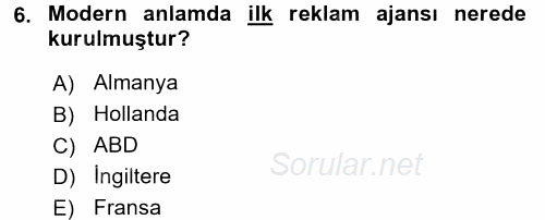 Reklamcılık 2016 - 2017 Dönem Sonu Sınavı 6.Soru