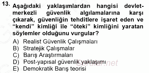 Strateji ve Güvenlik 2012 - 2013 Dönem Sonu Sınavı 13.Soru