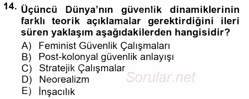 Strateji ve Güvenlik 2012 - 2013 Dönem Sonu Sınavı 14.Soru