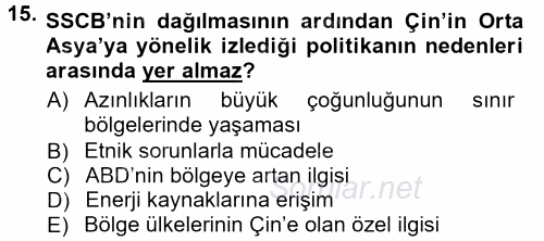 Strateji ve Güvenlik 2012 - 2013 Dönem Sonu Sınavı 15.Soru