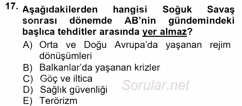 Strateji ve Güvenlik 2012 - 2013 Dönem Sonu Sınavı 17.Soru