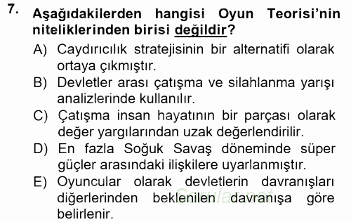 Strateji ve Güvenlik 2012 - 2013 Dönem Sonu Sınavı 7.Soru