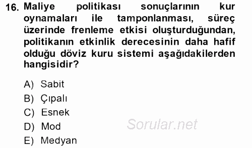 Maliye Politikası 2014 - 2015 Ara Sınavı 16.Soru