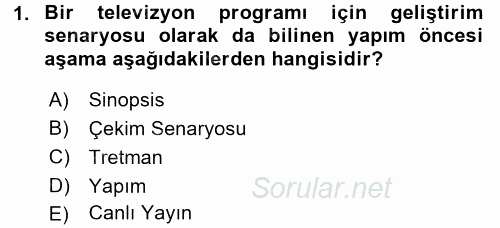 Radyo ve Televizyon Programcılığının Temel Kavramları 2016 - 2017 Ara Sınavı 1.Soru