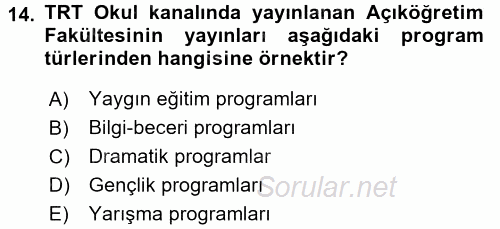 Radyo ve Televizyon Programcılığının Temel Kavramları 2016 - 2017 Ara Sınavı 14.Soru