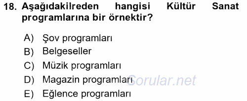 Radyo ve Televizyon Programcılığının Temel Kavramları 2016 - 2017 Ara Sınavı 18.Soru