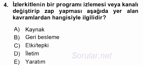 Radyo ve Televizyon Programcılığının Temel Kavramları 2016 - 2017 Ara Sınavı 4.Soru