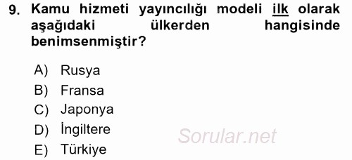 Radyo ve Televizyon Programcılığının Temel Kavramları 2016 - 2017 Ara Sınavı 9.Soru