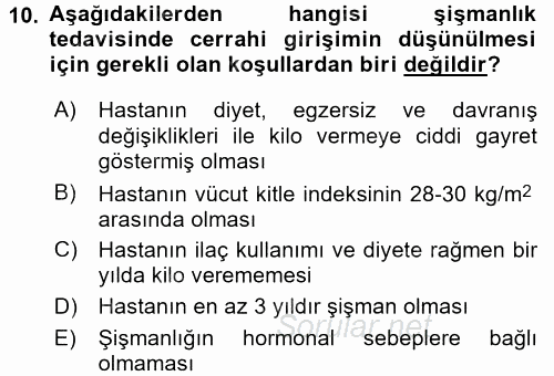 Sağlıklı Yaşam 2017 - 2018 3 Ders Sınavı 10.Soru