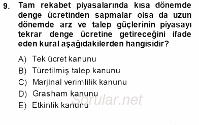 Çalışma Ekonomisi 1 2013 - 2014 Dönem Sonu Sınavı 9.Soru