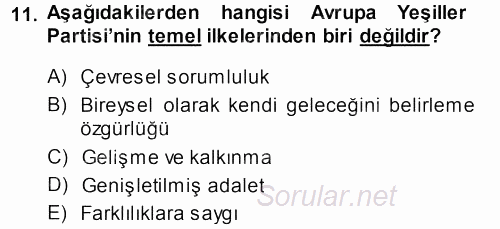 Çevre Sosyolojisi 2013 - 2014 Dönem Sonu Sınavı 11.Soru