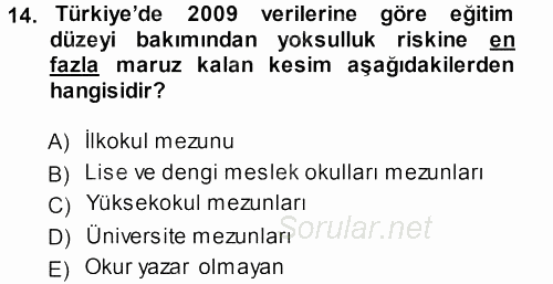 Çevre Sosyolojisi 2013 - 2014 Dönem Sonu Sınavı 14.Soru