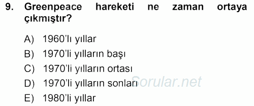 Çevre Sosyolojisi 2013 - 2014 Dönem Sonu Sınavı 9.Soru