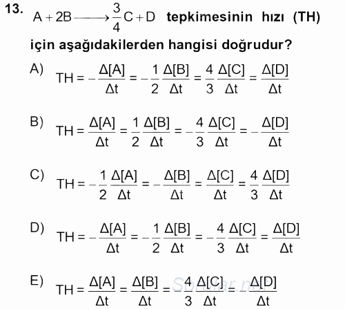 Genel Kimya 2 2013 - 2014 Tek Ders Sınavı 13.Soru