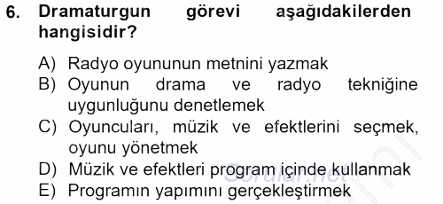 Radyo ve Televizyonda Program Yapımı 2012 - 2013 Ara Sınavı 6.Soru