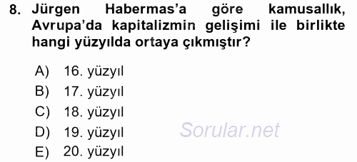 Sosyolojide Yakın Dönem Gelişmeler 2016 - 2017 Ara Sınavı 8.Soru