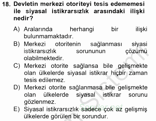 Gelişmekte Olan Ülkelerde Siyaset 2012 - 2013 Ara Sınavı 18.Soru