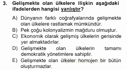 Gelişmekte Olan Ülkelerde Siyaset 2012 - 2013 Ara Sınavı 3.Soru