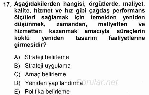 Stratejik Yönetim 2013 - 2014 Dönem Sonu Sınavı 17.Soru