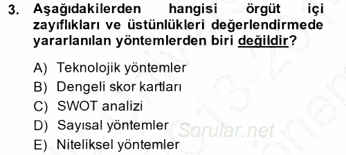 Stratejik Yönetim 2013 - 2014 Dönem Sonu Sınavı 3.Soru