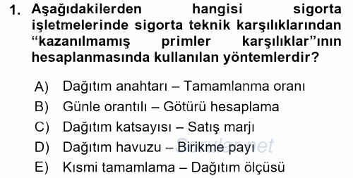 Banka Ve Sigorta Muhasebesi 2015 - 2016 Dönem Sonu Sınavı 1.Soru