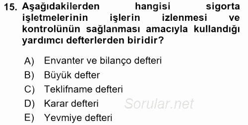 Banka Ve Sigorta Muhasebesi 2015 - 2016 Dönem Sonu Sınavı 15.Soru