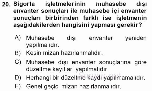 Banka Ve Sigorta Muhasebesi 2015 - 2016 Dönem Sonu Sınavı 20.Soru