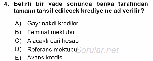 Banka Ve Sigorta Muhasebesi 2015 - 2016 Dönem Sonu Sınavı 4.Soru
