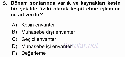 Banka Ve Sigorta Muhasebesi 2015 - 2016 Dönem Sonu Sınavı 5.Soru