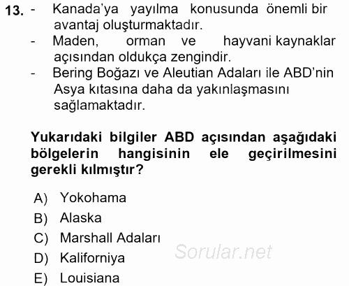 Amerikan Dış Politikası 2017 - 2018 Dönem Sonu Sınavı 13.Soru