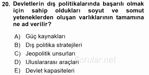 Amerikan Dış Politikası 2017 - 2018 Dönem Sonu Sınavı 20.Soru