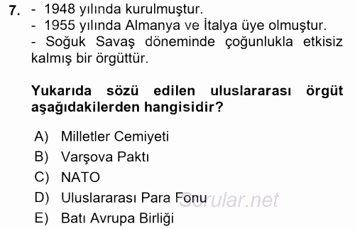 Amerikan Dış Politikası 2017 - 2018 Dönem Sonu Sınavı 7.Soru