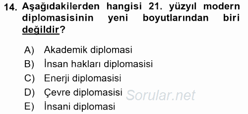 Diplomasi Tarihi 2015 - 2016 Tek Ders Sınavı 14.Soru