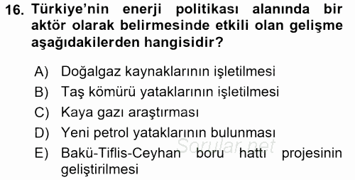 Diplomasi Tarihi 2015 - 2016 Tek Ders Sınavı 16.Soru